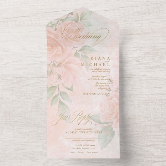 Soft Blush Rose Wedding ID828 All In One Einladung (Innen Boden)