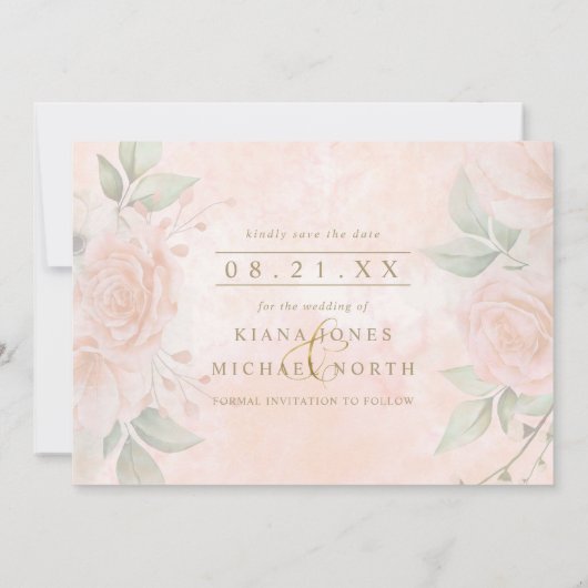 Soft Blush Rose Wedding ID828 Save The Date (Rückseite)