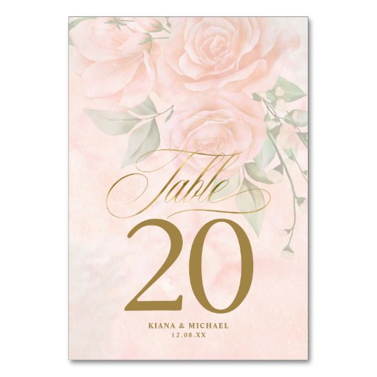 Soft Blush Rose Wedding ID828 Tischnummer (Rückseite)