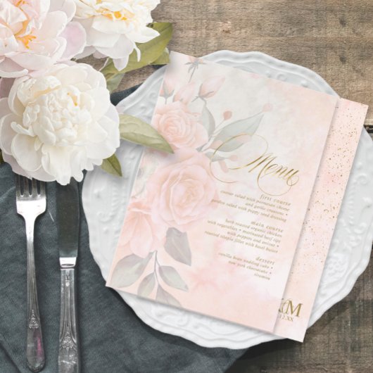 Soft Blush Rose Wedding Menu ID828 Menükarte