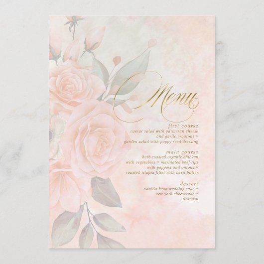 Soft Blush Rose Wedding Menu ID828 Menükarte (Vorderseite)