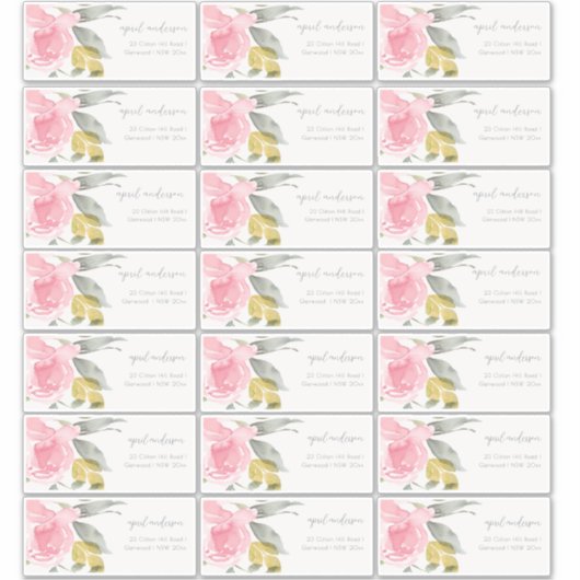 Soft Blush Rosen Watercolor Floral Guest Address Aufkleber (Vorderseite)