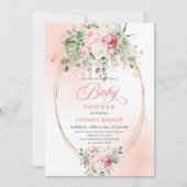 Soft Blush Roses Greenery Girl Baby Shower Invite Einladung (Vorderseite)