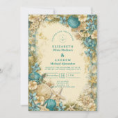 Soft Blush Seashell Floral Wedding Einladung (Vorderseite)