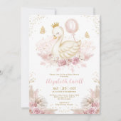 Soft Blush Swan Princess mit Balloon Baby Dusche Einladung (Vorderseite)