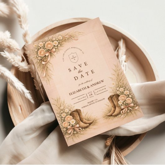 Soft Blush Western Boots Wedding Save The Date