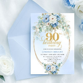 Soft Bohemian Blue Peonies Birthday Invite Einladung