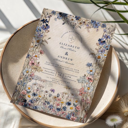 Soft Bohemian Floral Meadow Wedding Einladung