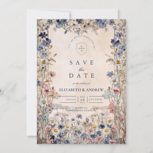 Soft Bohemian Floral Meadow Wedding Save The Date (Vorderseite)