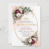 Soft Bohemian Marsala Flowers Gold 15th Birthday Einladung (Vorderseite)