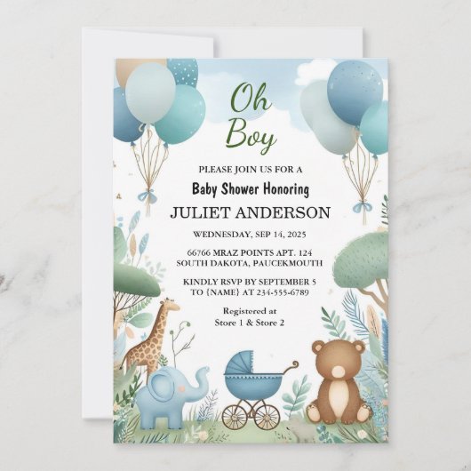 Soft Boho Bear Blue Cub Welcome Baby Boy Dusche Einladung (Vorderseite)