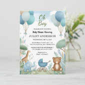 Soft Boho Bear Blue Cub Welcome Baby Boy Dusche Einladung (Stehend Vorderseite)