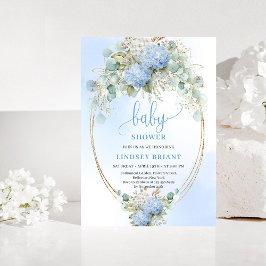 Soft Boho Blue Floral Baby Shower Gold Invitation Einladung