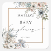 Soft Boho Floral Elegante Bohemische Babydusche Quadratischer Aufkleber (Vorderseite)