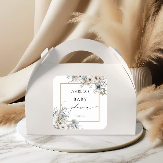 Soft Boho Floral Elegante Bohemische Babydusche Quadratischer Aufkleber