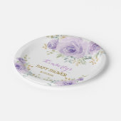 Soft Boho Lavender Gold Floral Baby Dusche Pappteller (Schrägansicht)