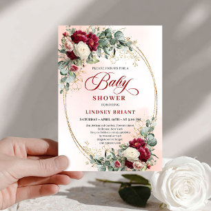 Soft Boho Marsala Pfingstrosen-Baby-Shower-Einladu Einladung