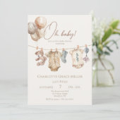 Soft Boho Neutral Baby Kleidung Babydusche Einladung (Stehend Vorderseite)