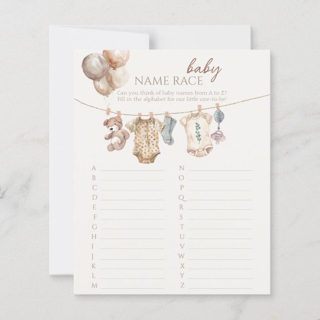 Soft Boho Neutral Baby Kleidung Name Race Game (Vorderseite)