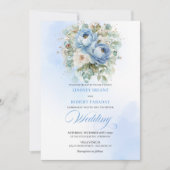 Soft Boho Pastel Blue White Peony Greenery Wedding Einladung (Vorderseite)