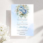 Soft Boho Pastel Blue White Peony Greenery Wedding Einladung