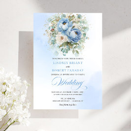 Soft Boho Pastel Blue White Peony Greenery Wedding Einladung