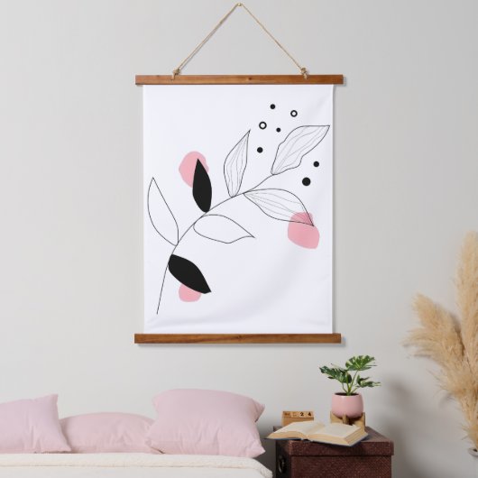 Soft Botanica - Minimalistische Leaf Line Kunst -  Wandteppich Mit Holzrahmen (Schlafzimmer)