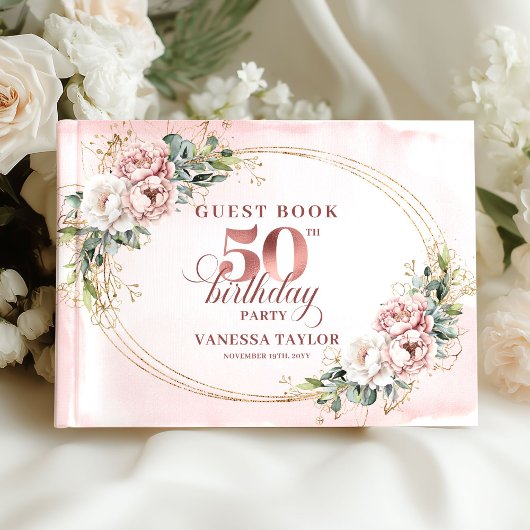 Soft Botanical Blush 50th Birthday Guest Book Gästebuch