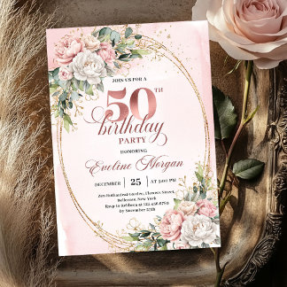 Soft Botanical Blush 50th Birthday Invitation Einladung