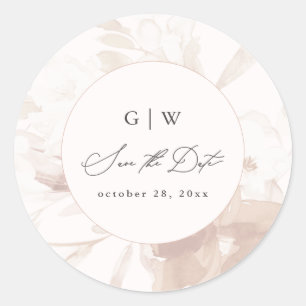 Soft Botanical Floral Monogram und Date Wedding Runder Aufkleber