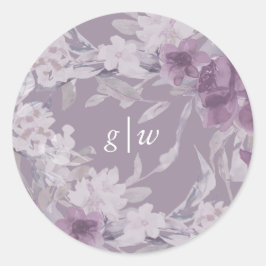 Soft Botanical Lila Floral Monogram Wedding Runder Aufkleber