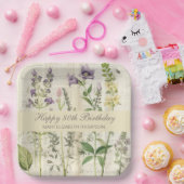 Soft Botanical Vintaqe Wildblume 80. Geburtstag Pappteller (Party)