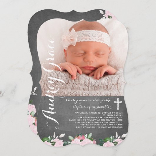 Soft Botanicale Chalkboard| Taufe Einladung (Vorne/Hinten)