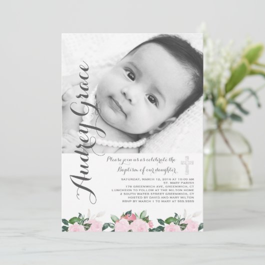 Soft Botanicals | Taufeinladung Einladung (Stehend Vorderseite)