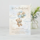 Soft Brown and Sage Balloon Teddy Bear Baby Shower Einladung (Stehend Vorderseite)