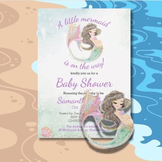 Soft Brown Mermaid Babydusche Thema Einladung