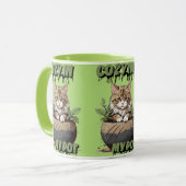 Soft Browns Cosy Kitty Cartoon Tasse (Vorderseite Links)
