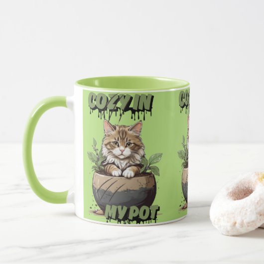 Soft Browns Cosy Kitty Cartoon Tasse (Mit Donut)