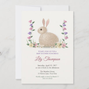 Soft Bunny und Frühlingsblumen Baby Shower Einladu Einladung
