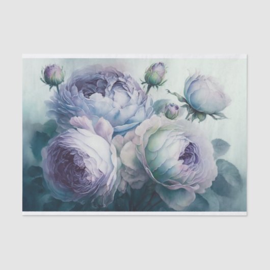 Soft Cabbage-Rose in Lavendel und Blues 1 Seidenpapier (Vorderseite)
