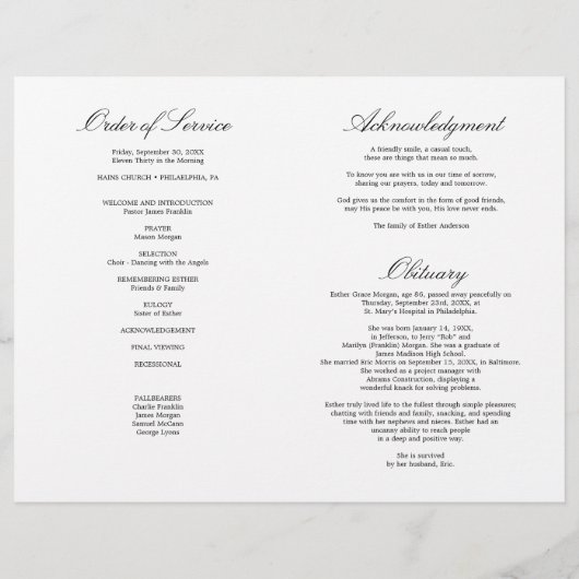 Soft Celebration of Life Funeral Folded Program Flyer (Hinten)