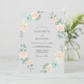 Soft Champagner-Mint-Kranz-Hochzeit Einladung (Stehend Vorderseite)