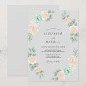 Soft Champagner-Mint-Kranz-Hochzeit Einladung (Vorne/Hinten)