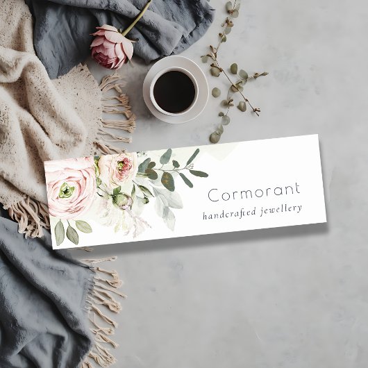 Soft Chic Blush Pink Peony Leafy Botanical Floral Mini Visitenkarte