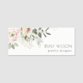 Soft Chic Blush Pink Peony Leafy Botanical Floral Namensschild (Vorderseite)