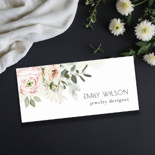 Soft Chic Blush Pink Peony Leafy Botanical Floral Namensschild