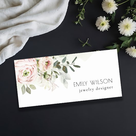 Soft Chic Blush Pink Peony Leafy Botanical Floral Namensschild