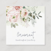 Soft Chic Blush Pink Peony Leafy Botanical Floral Quadratische Visitenkarte (Vorderseite)