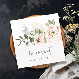 Soft Chic Blush Pink Peony Leafy Botanical Floral Quadratische Visitenkarte