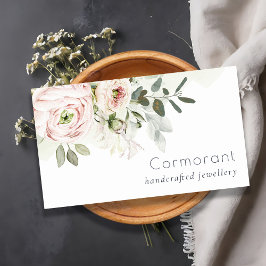 Soft Chic Blush Pink Peony Leafy Botanical Floral Visitenkarte